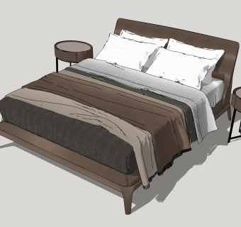 现代双人床SU模型下载